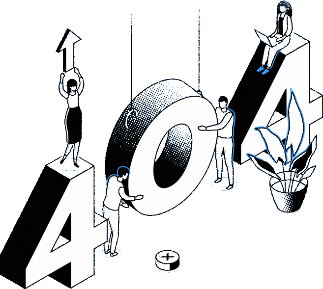 Illustration of various people amongst large numerals 4, 0, and 4